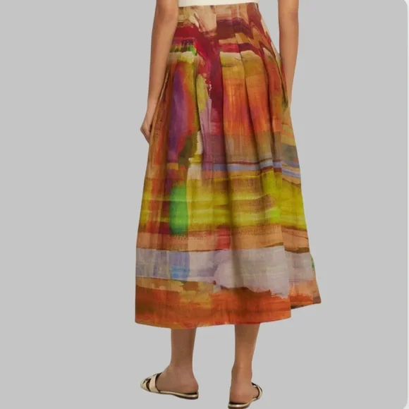 NWT Ulla Johnson | Aleksandra Pleated, Printed Linen Long Skirt Size 8 - Picture 6 of 13